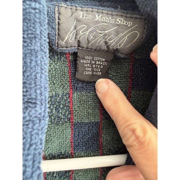 Vtg The Man’s Shop Blue Green Plaid Terry Cloth Robe Belted Bathrobe One Size - Picture 2 of 9